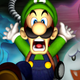 Luigi screams as ghosts surround him.